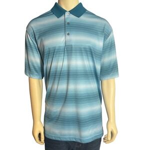 Ben Hogan Performance Mens 2XL Blue Striped Short Sleeve Golf Polo Shirt